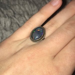 Faux Black Opal Pendant Ring